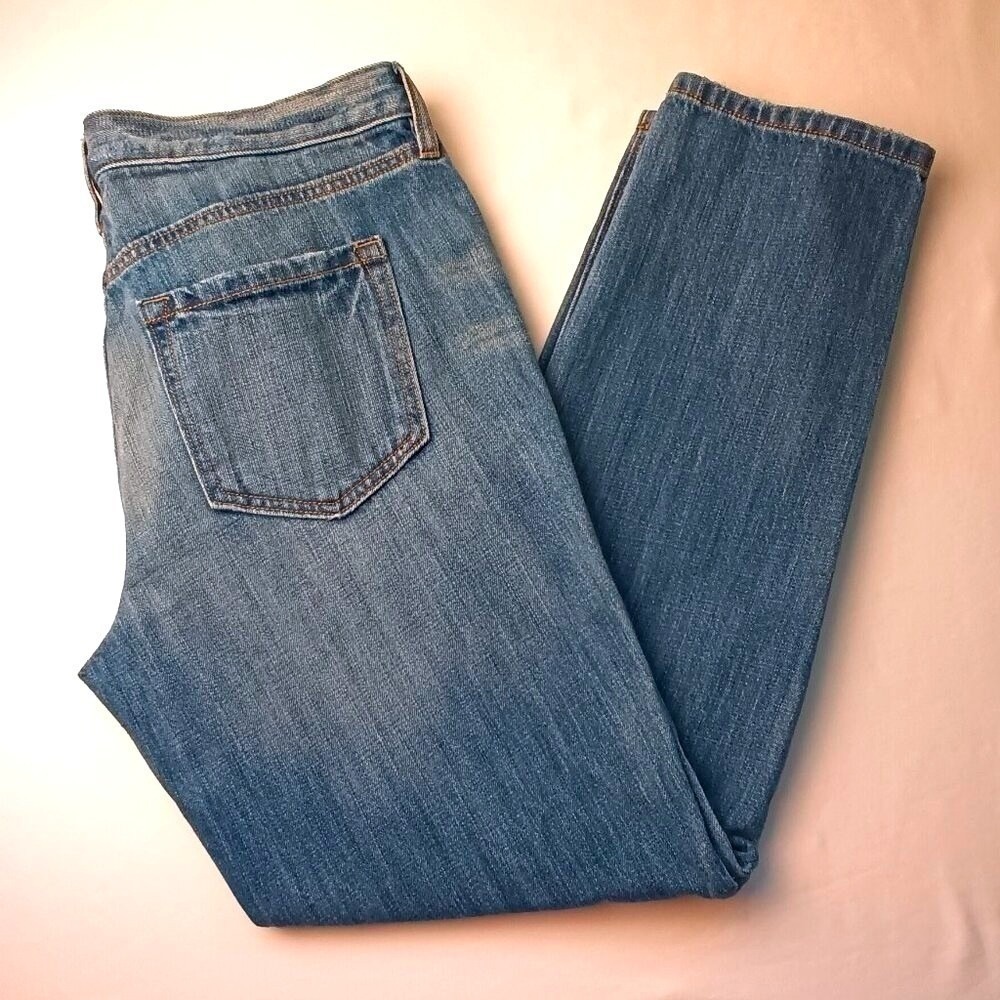 Loft Women Mid Rise Distressed Button Fly Boyfriend Jeans Size 29/8 Blue Stretch